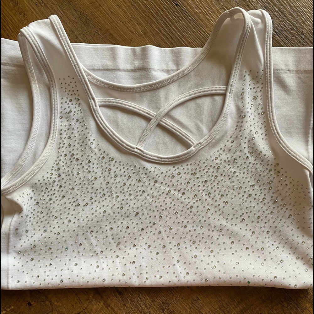 White stretchy tank top with gems